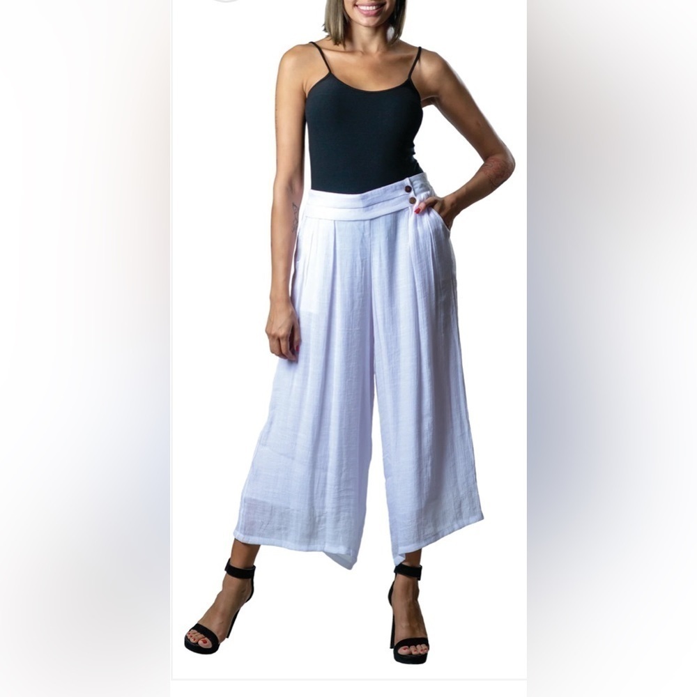 Papa Wide Leg Linen Pants - Light Grey - Size XXL